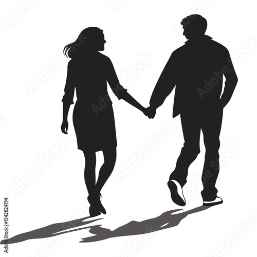 silhouette walking couple on white background 