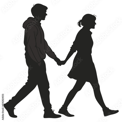 silhouette walking couple on white background 