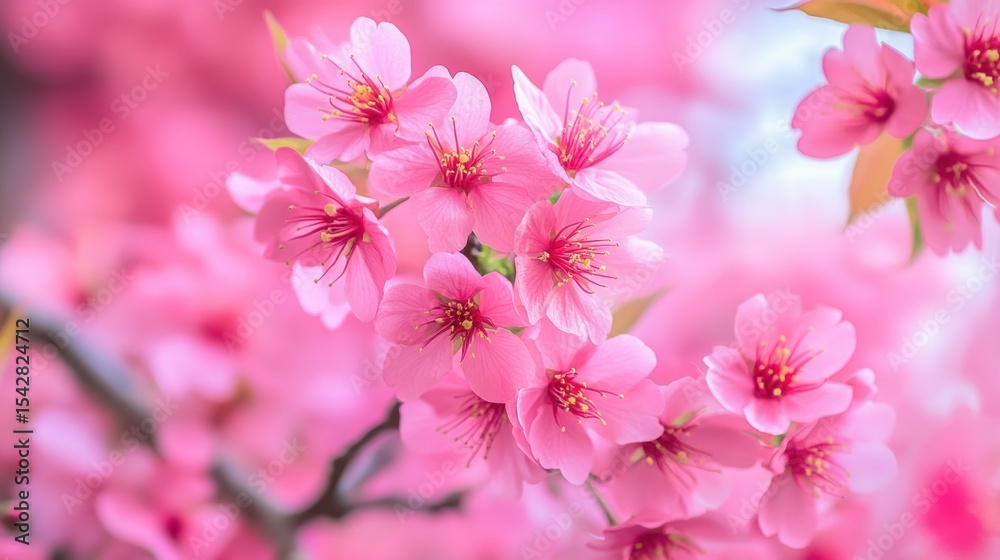 Obraz premium Pink cherry blossoms in soft focus