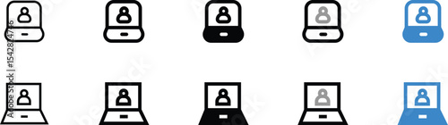 Vector Icons of Laptops Displaying User Profiles in Different Colors