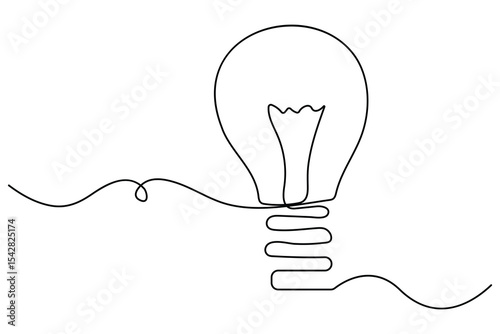 Light bulb one line drawing in minimalist style vector illustration isolated on white
