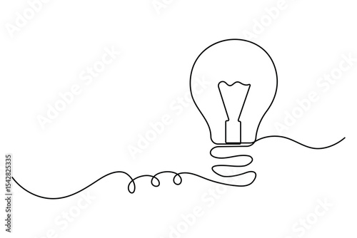 Light bulb one line drawing in minimalist style vector illustration isolated on white

