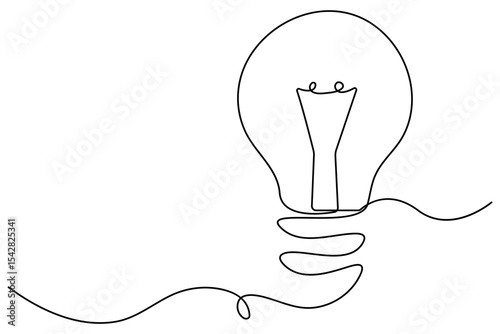 Light bulb one line drawing in minimalist style vector illustration isolated on white
