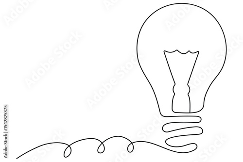 Light bulb one line drawing in minimalist style vector illustration isolated on white
