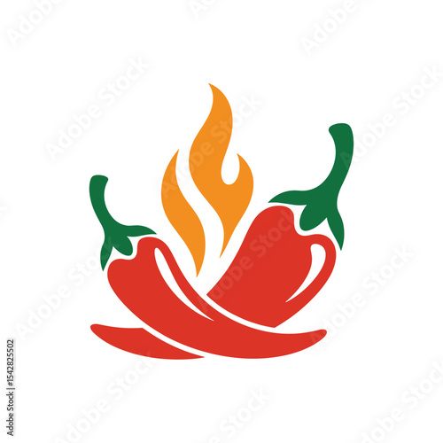 Flaming Chili Pepper Icon Spicy Heat Food Symbol Red Hot Pepper with Fire Illustration