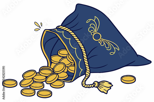 Rich Rewards: Blue Pouch of Gold Overflowing