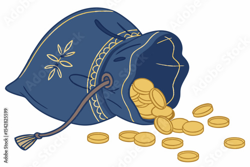 Rich Rewards: Blue Pouch of Gold Overflowing