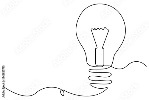 Light bulb one line drawing in minimalist style vector illustration isolated on white
