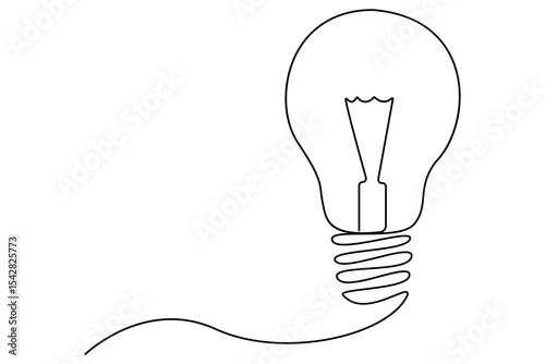Light bulb one line drawing in minimalist style vector illustration isolated on white
