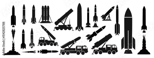 intercontinental nuclear missile silhouette vector illustration