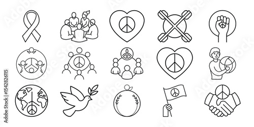 Peace symbols icons set line art graphic