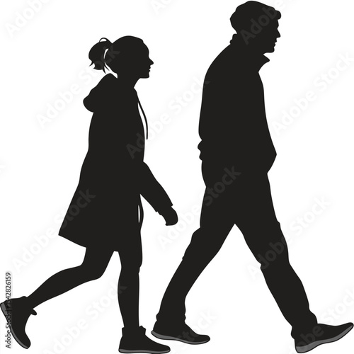 silhouette walking couple on white background 