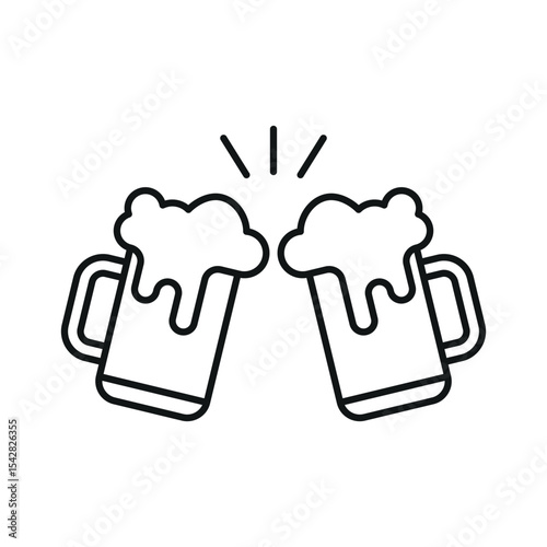 Beer mugs cheers in simple line style represents a bold and classic beer glass icon for bar themes.