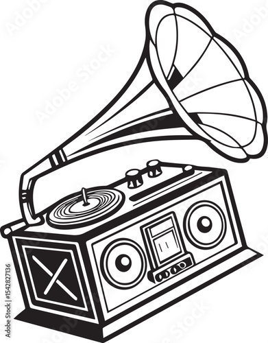 Vintage Boombox Silhouette Vector Clipart, Retro Radio Cassette Player SVG, 80s Music Stereo, Old School Boombox, Hip Hop Radio Speaker Icon. Radio Logo, Radio Icon with white Background.