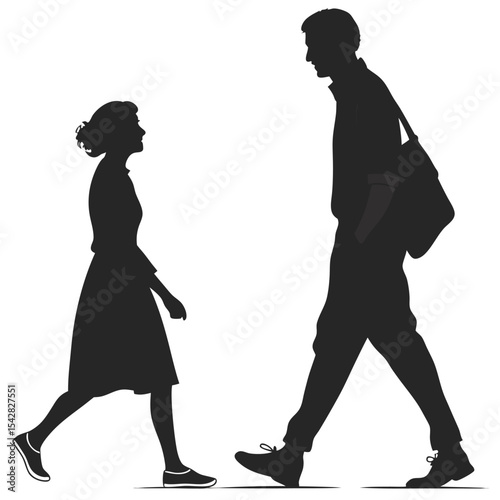 silhouette walking couple on white background 