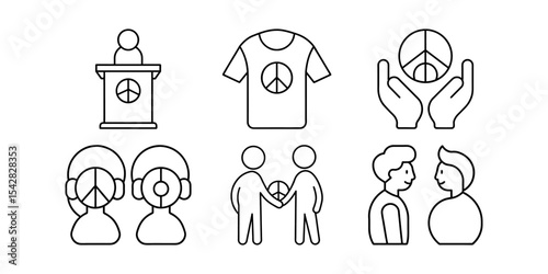 Peace symbol icons set unity t shirt hands people