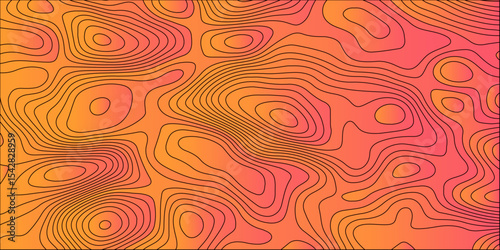 Abstract colorful contour wave lines topographic background, lines map seamless pattern, modern wallpaper texture and realistic design used for banner and posters, mountain relief geographic pattern.	