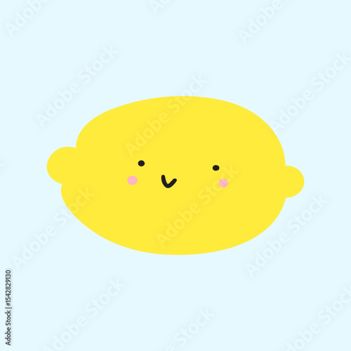 Funny lemon face. Children art design. Vector illustration on blue background.