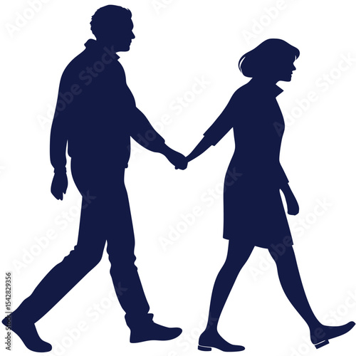 silhouette walking couple on white background 