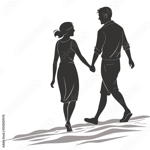 silhouette walking couple on white background 