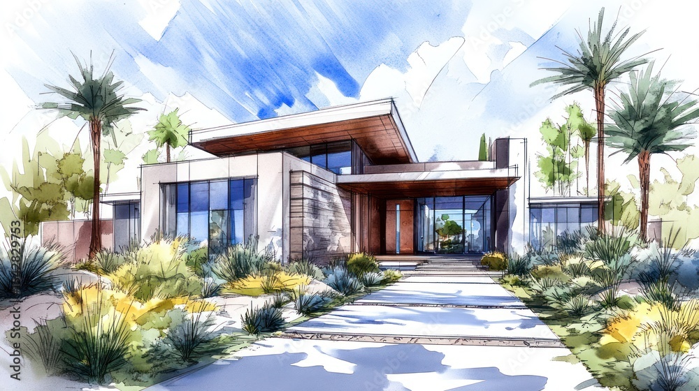 Fototapeta premium Modern house architectural rendering.