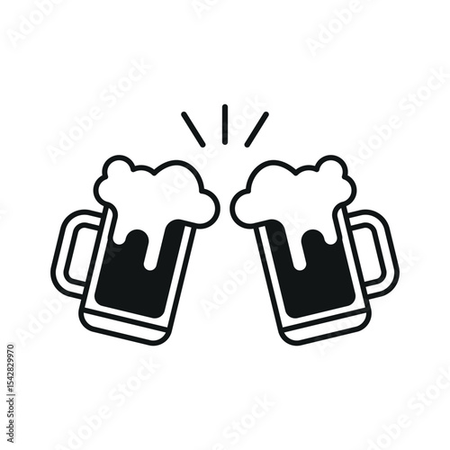 Beer mugs cheers with thick silhouette forms a strong, minimal, and striking beer icon.