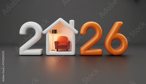 Stylized 2026 Home Interior Concept with Armchair and Floor Lamp Design