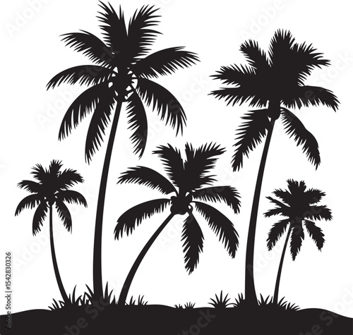 Tropical Palm Tree Icon on Checkerboard Transparent Background