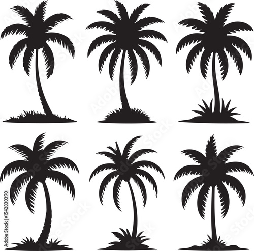Tropical Palm Tree Icon on Checkerboard Transparent Background