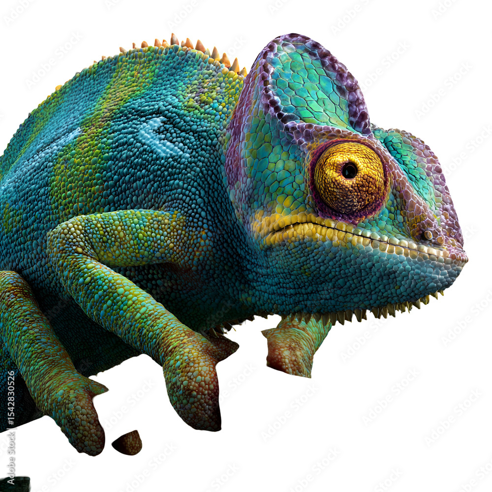 Obraz premium Vibrant Chameleon Closeup Striking Scales Vivid Colors