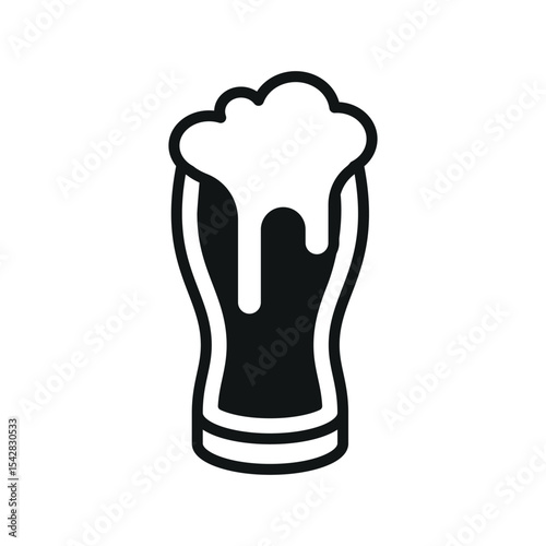 Beer glass in solid black style delivers a timeless and bold alcoholic drink icon.