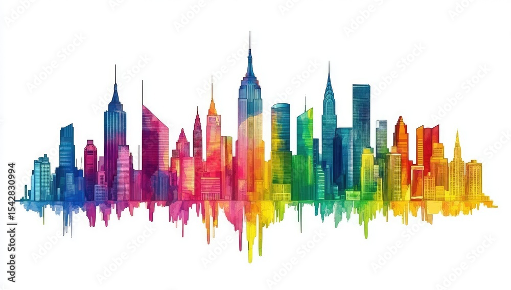 Fototapeta premium Colorful, stylized cityscape