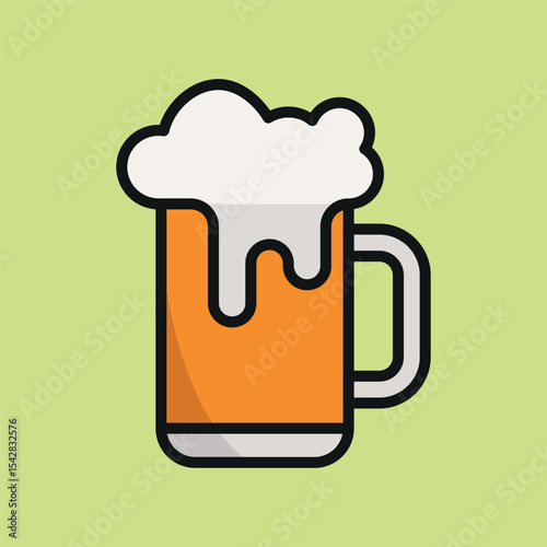 Beer glass in golden yellow with white foam offers a vibrant and joyful drink icon.