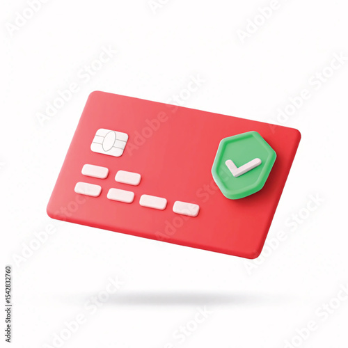 Secure Payment 3D Icon – Credit Card with Green Checkmark