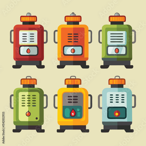 Six kerosene heater set isolated on white background