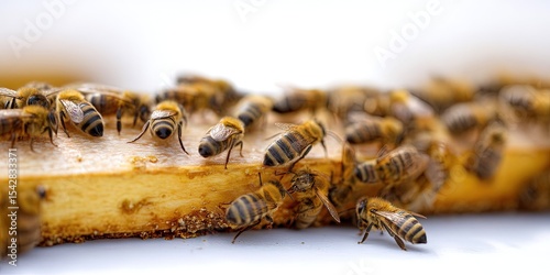 photo of apiculture with honeybees and beeswax honeycomb in beehive