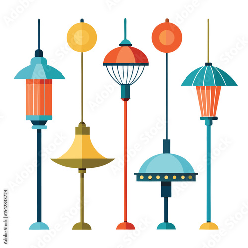 Six lamp set isolated on white background