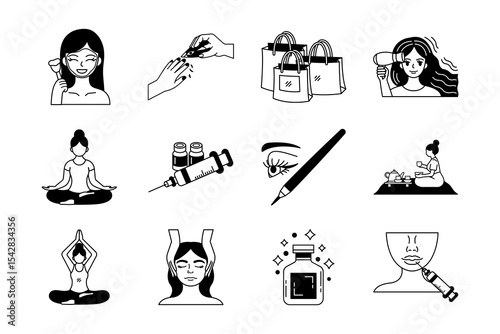 black and white illustration of woman activity wellness beauty and health
