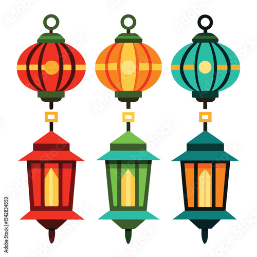 Six lantern set isolated on white background