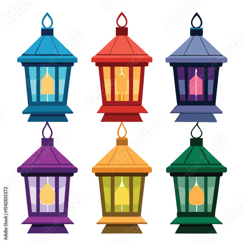 Six lantern set isolated on white background