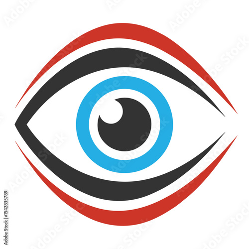 Abstract Stylized Eye Icon Red Black Blue Graphic Design