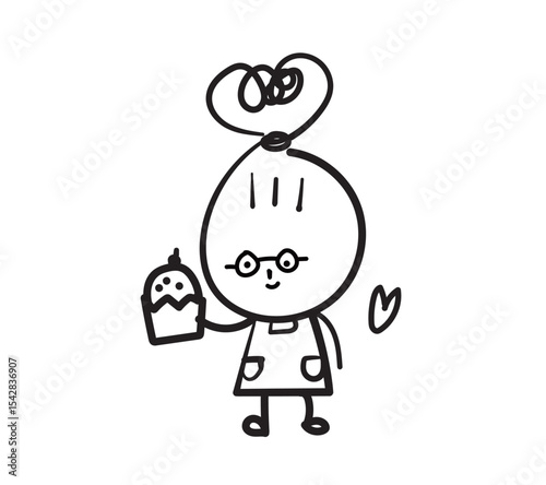 (cake) Collection of hand drawn lady business worker icons. Vector illustration.