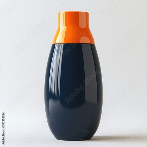 Dark navy blue cosmetic bottle with orange lid