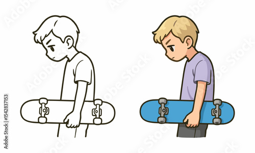 boy playing skateboard coloring page for kids