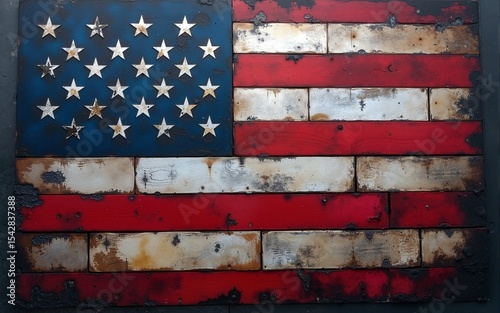 American flag on dark concrete with free space. High quality