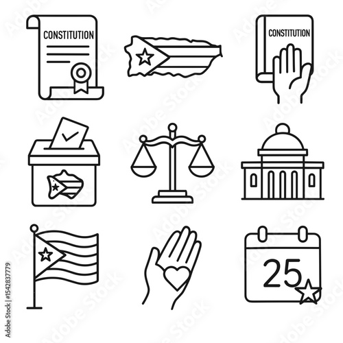 Constitution icons representing Puerto Rico's Constitution Day celebration  