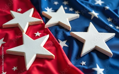 Stars on Red White and Blue Table. High quality