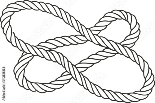 Detailed line art of two coiled ropes, perfect for nautical themes, boating illustrations, marine product design, or camping and survival gear branding in minimalist vector style.