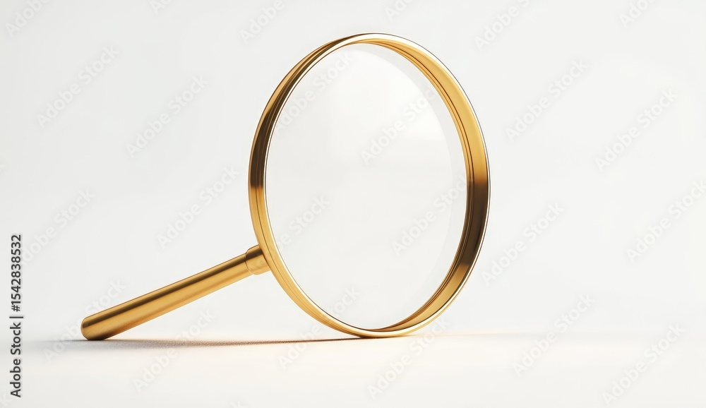 Fototapeta premium Golden magnifying glass on white background