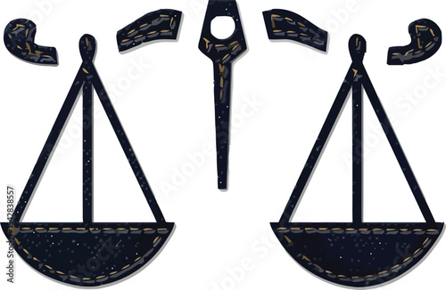 Libra Scales Symbol:  Dark blue denim-textured Libra zodiac scales symbol,  classic astrological sign of balance and harmony.